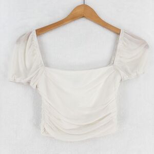 Princess Poly Shirt Womens Size 2 White Sheer Sleeves Crop